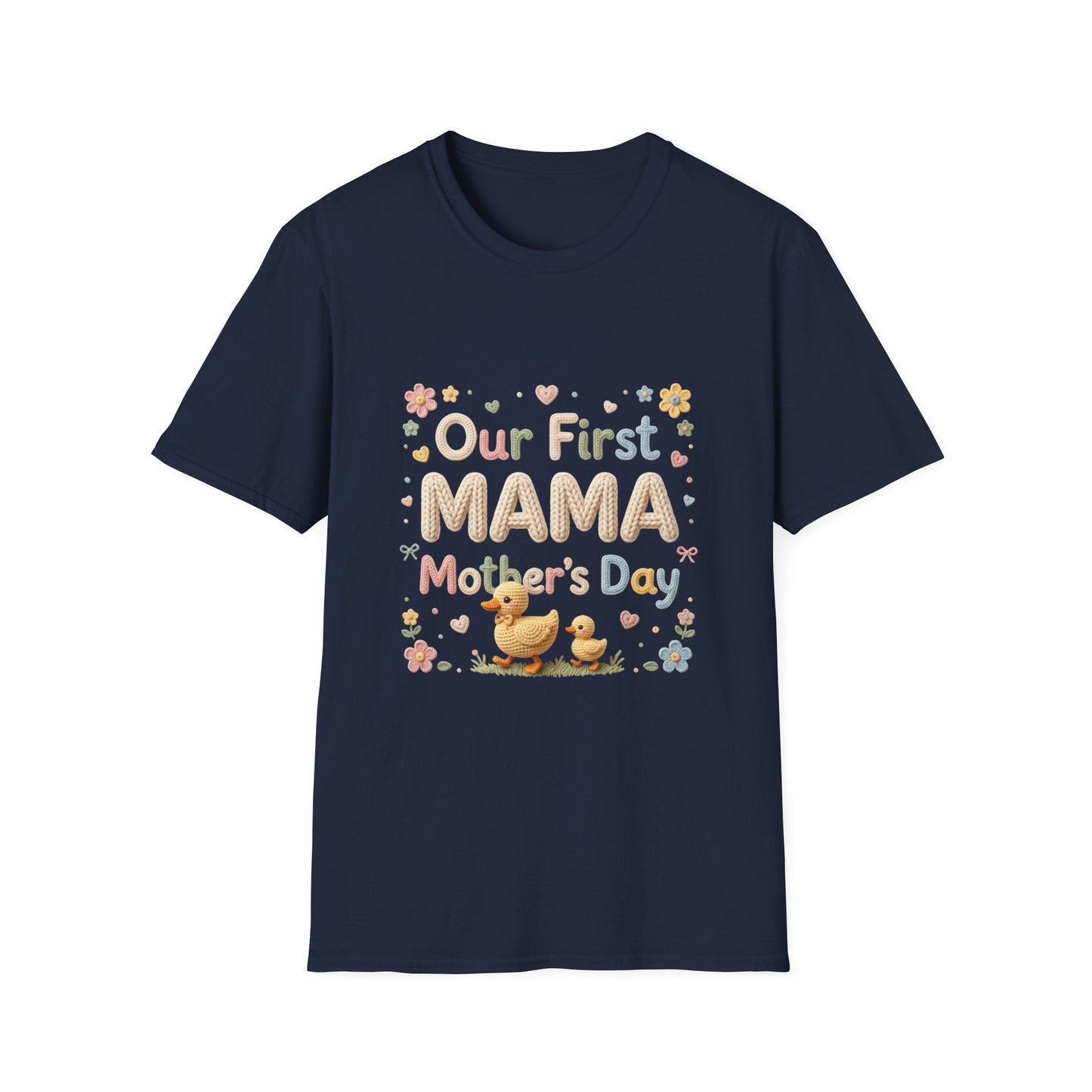 First Mama Mother's Day T-Shirt — "Our First MAMA" Cute Duckling Mom & Baby Design Printify