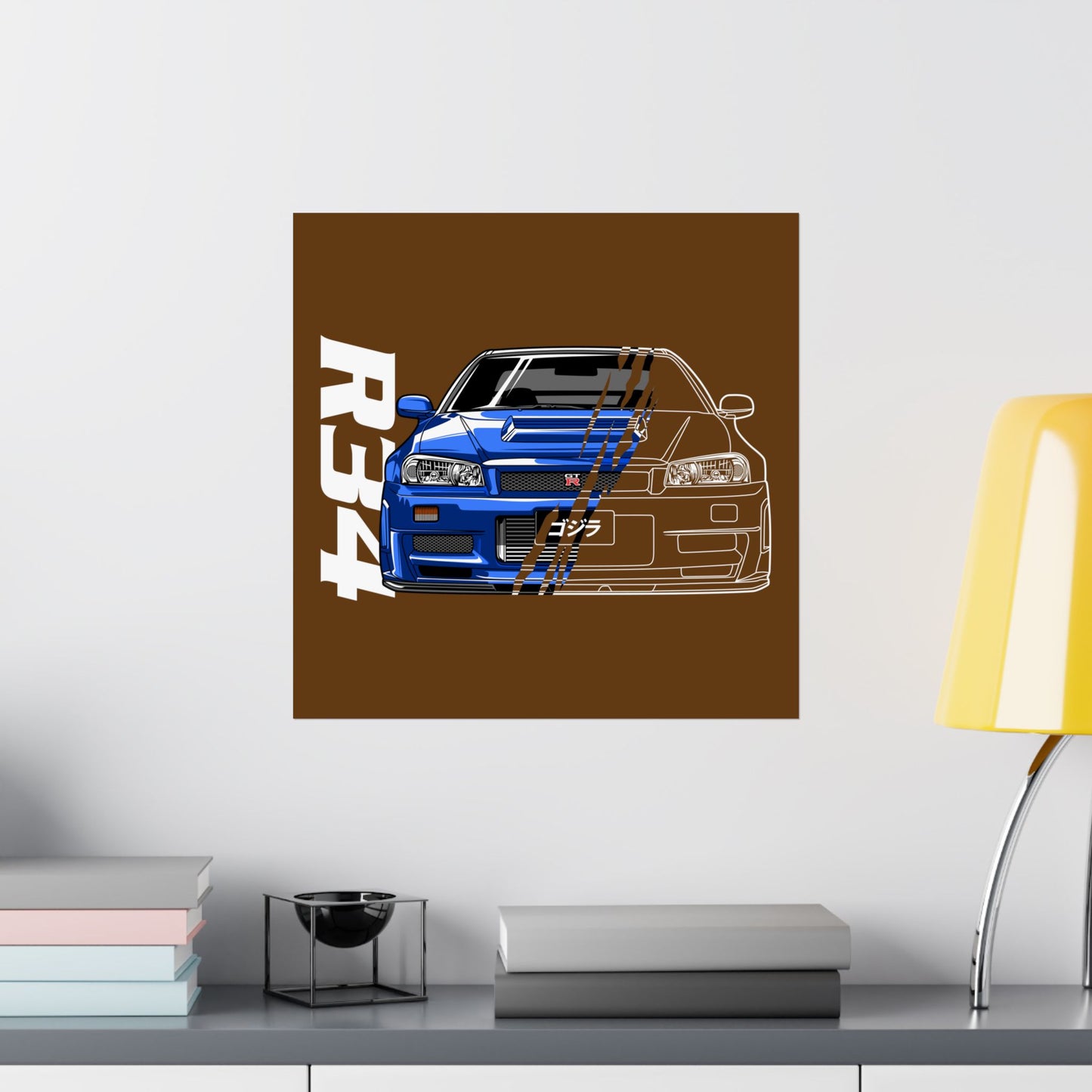 R34 Skyline Matte Square Poster - Car Enthusiast Wall Art, Automotive Decor, Gift for Gearheads - CreativeRino