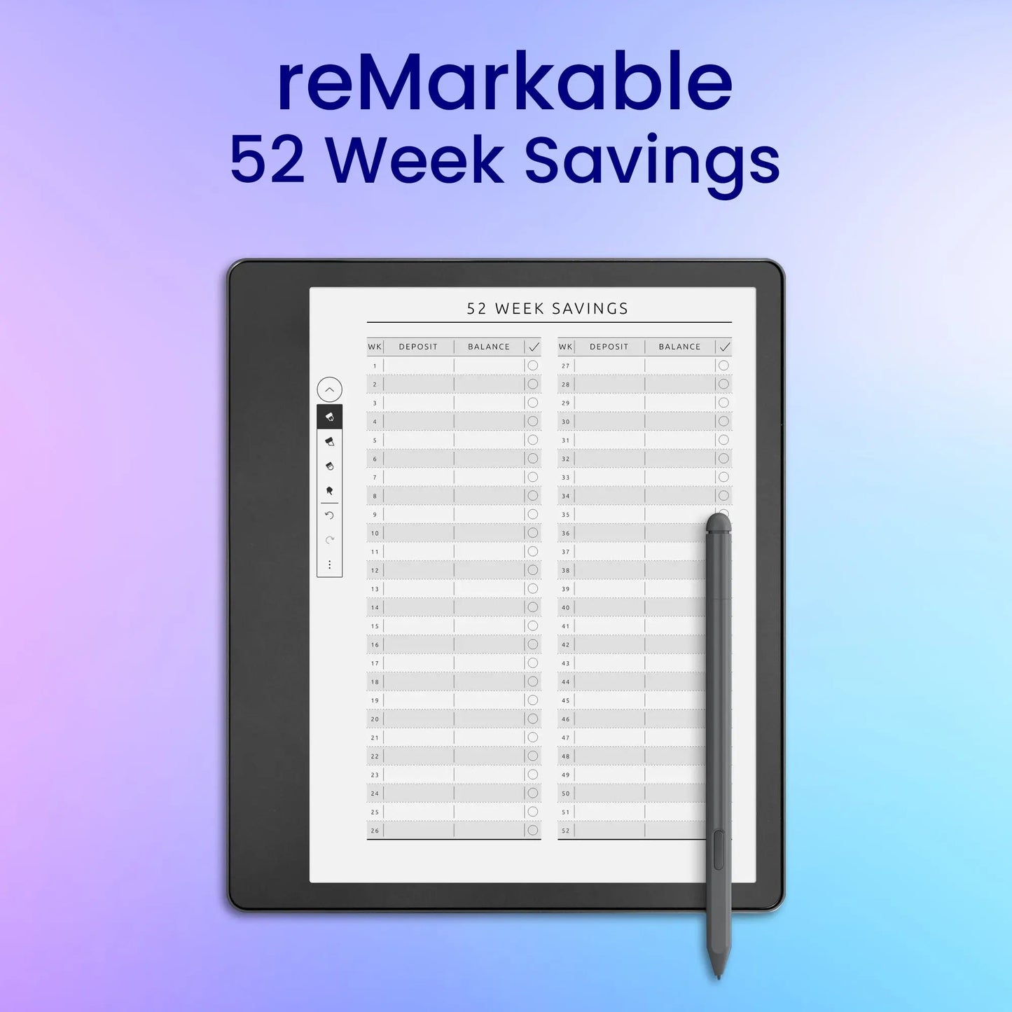 reMarkable 2 52 Week Savings Planner Template My Store