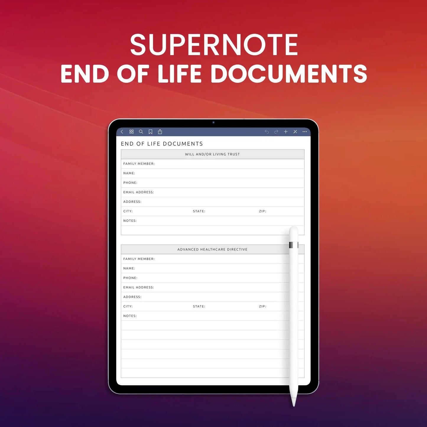 Supernote End of Life Documents Planner Template CreativeRino