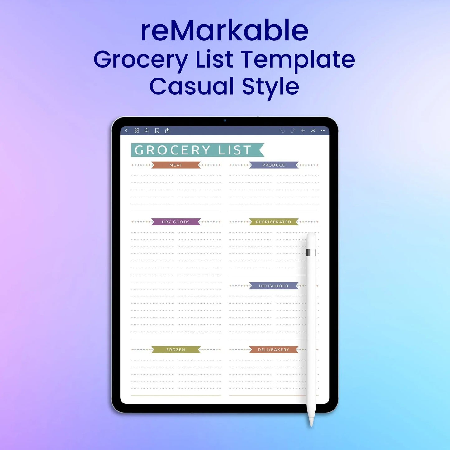 reMarkable 2 rocery List Template - Casual Style Planner Template My Store