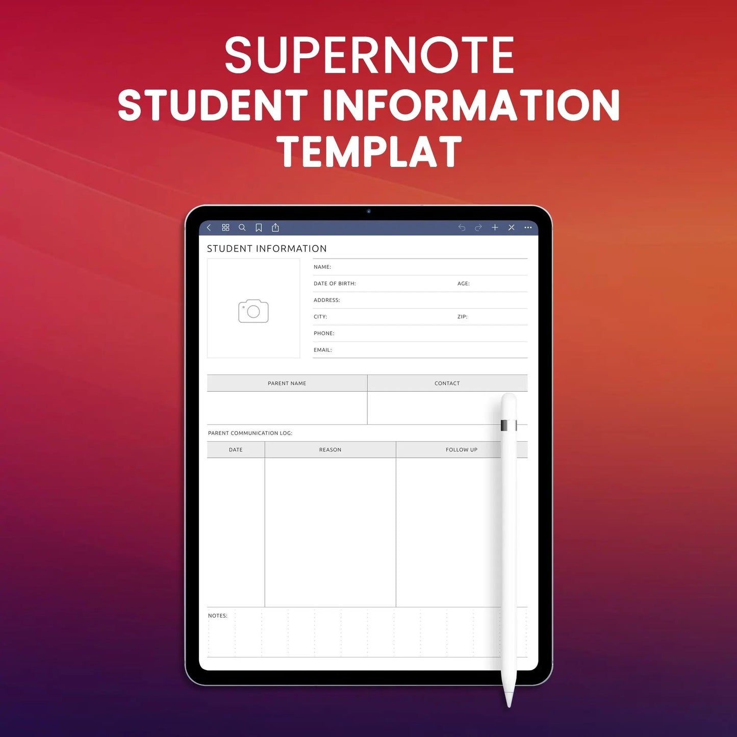 Supernote Student Information Template Planner Template CreativeRino