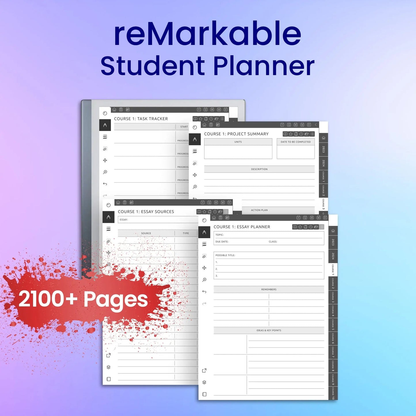 reMarkable 2 Student Planner Template My Store