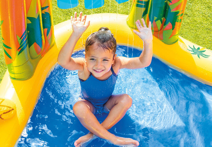 Inflatable Dinosaur & Volcano Paddling Pool Play Center for Kids CreativeRino