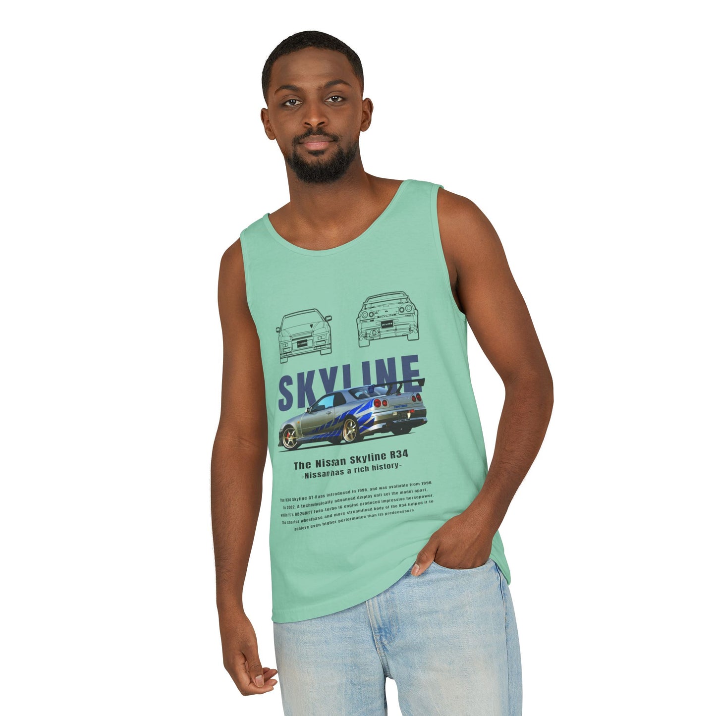 Nissan Skyline Garment-Dyed Tank Top - Vintage Car Enthusiast T-shirt - CreativeRino
