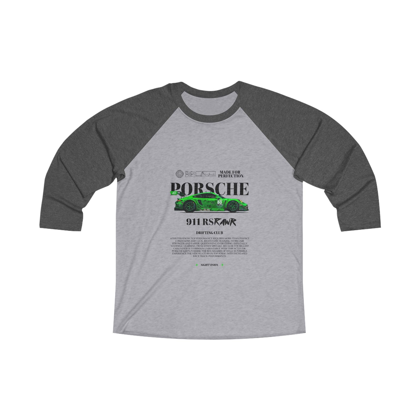 Porsche 911 RS Rawr Unisex Raglan Tee - Tri-Blend Comfort - CreativeRino