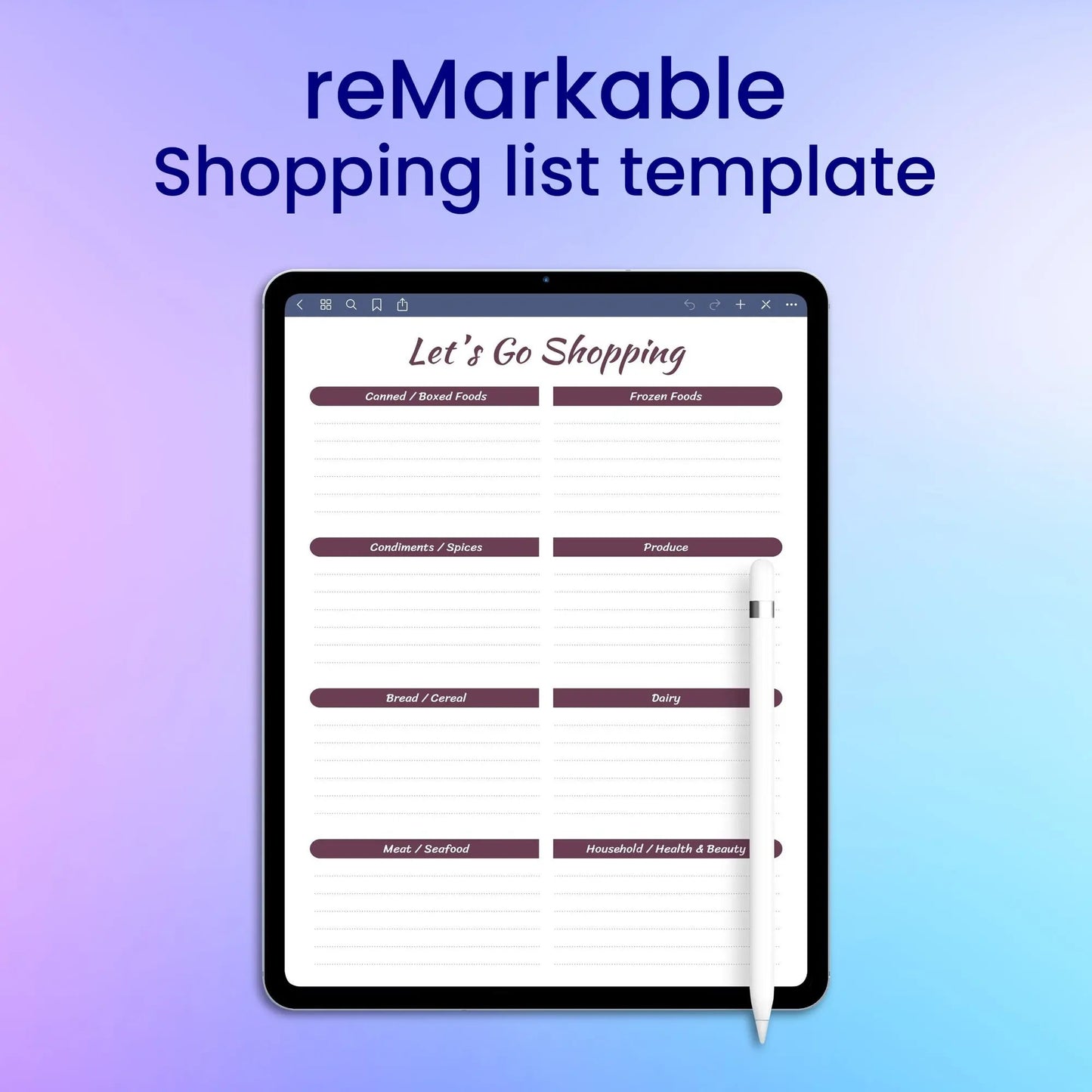 reMarkable 2 Shopping List Template Planner Template My Store