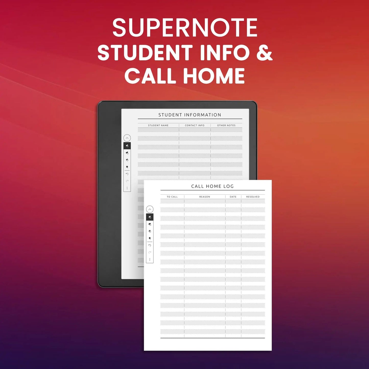 Supernote Student Info & Call Home Planner Template CreativeRino