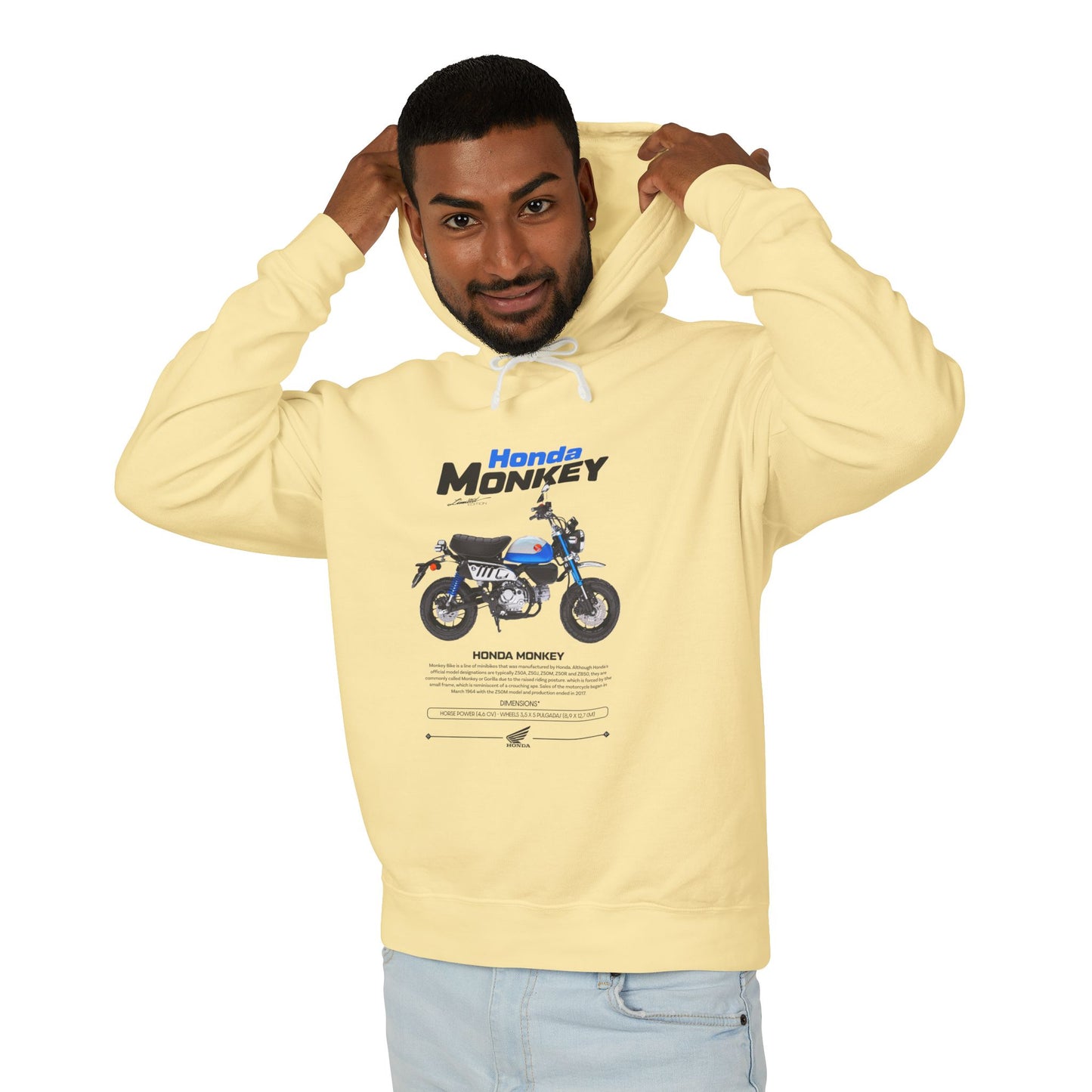 Honda Monkey Unisex Lightweight Hooded Sweatshirt - Retro Motorcycle Design - CreativeRino