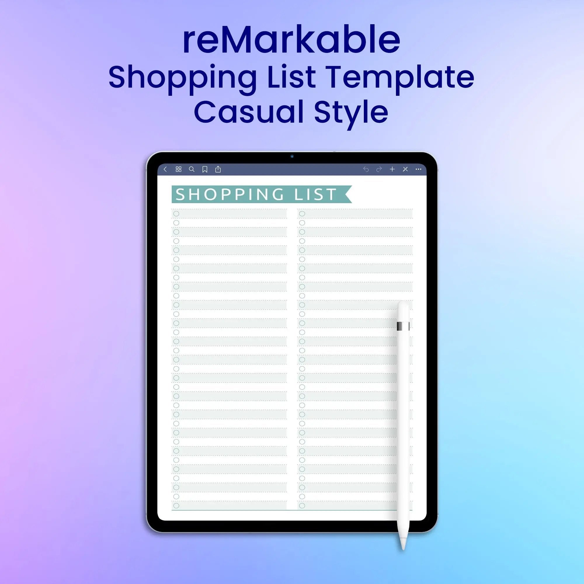 reMarkable 2 Shopping List Template - Casual Style Planner Template ...