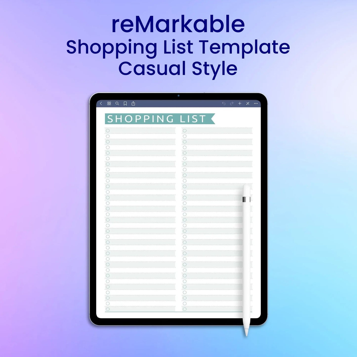 reMarkable 2 Shopping List Template - Casual Style Planner Template My Store