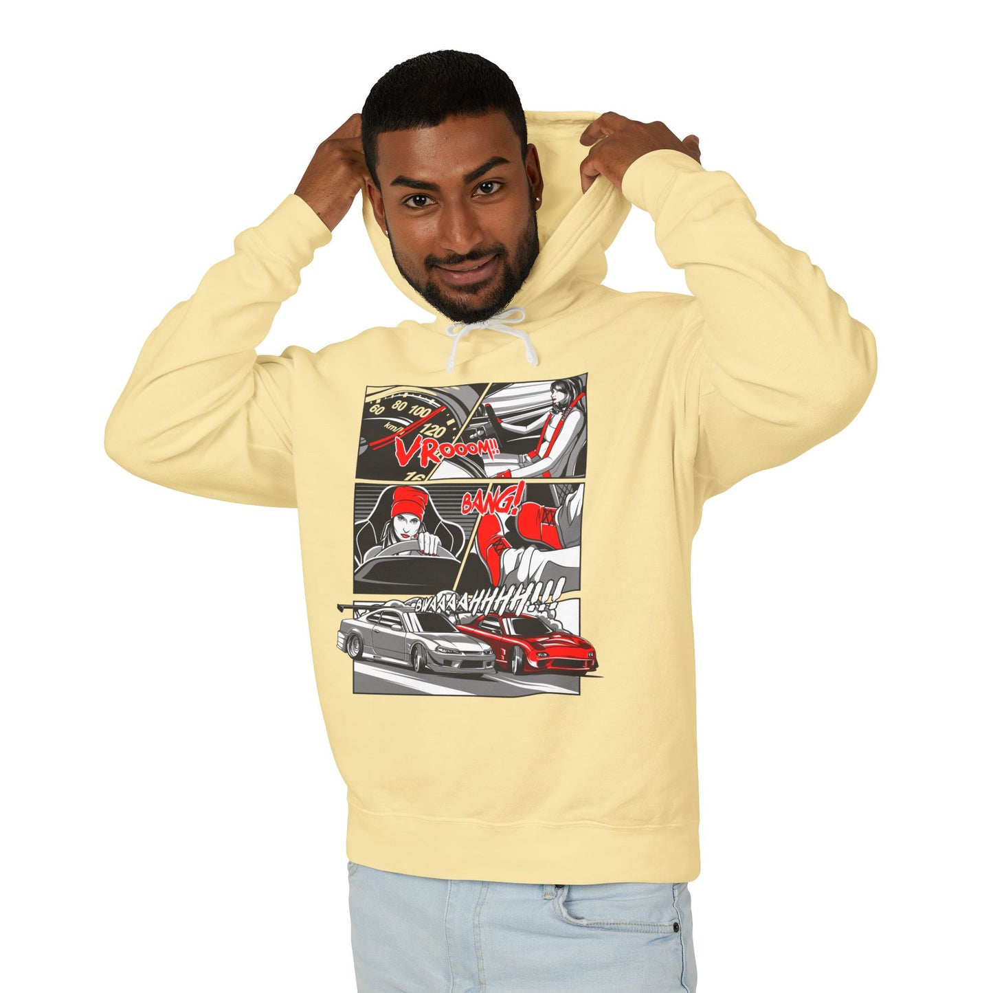 Racing Vibes Unisex Lightweight Hooded Sweatshirt - Motorsport Graphic Design - CreativeRino