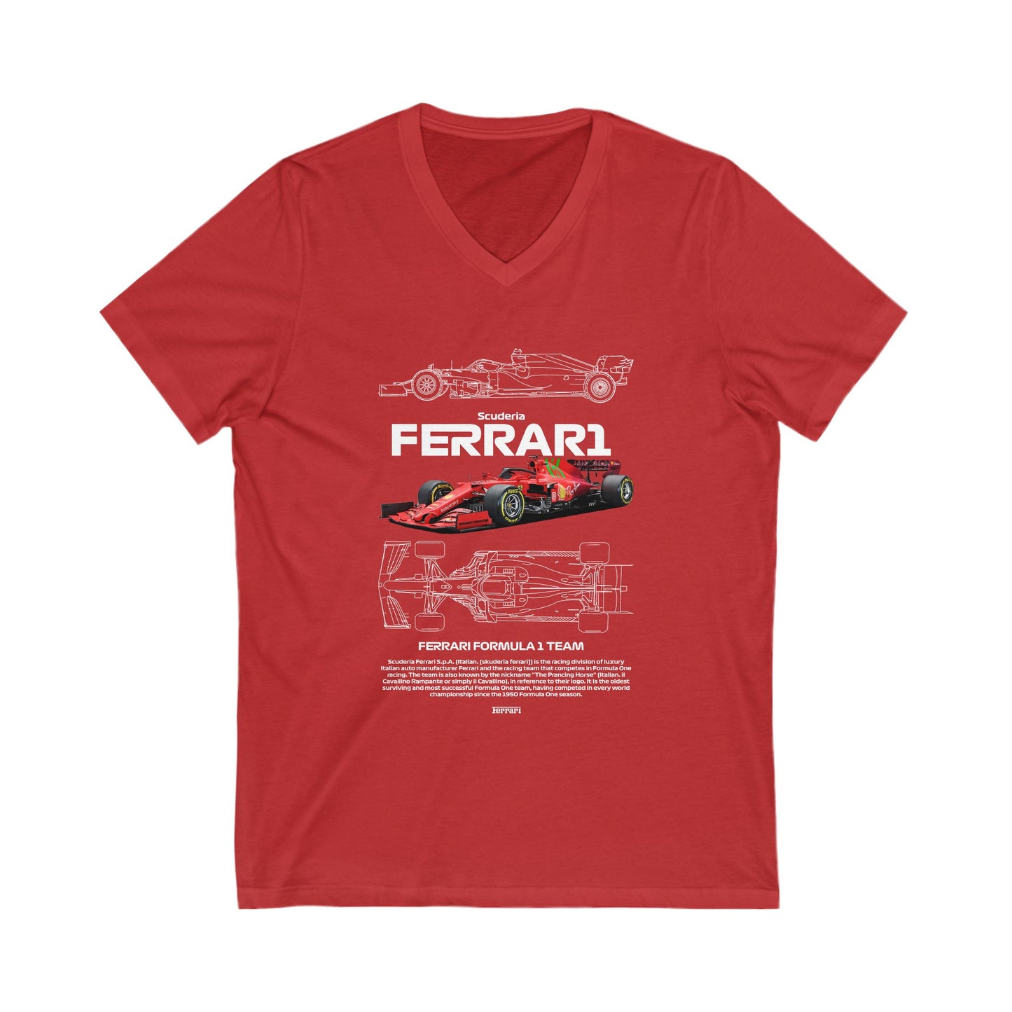 Ferrari Formula 1 Team V-Neck Tee for Racing Enthusiasts | Car T-shirt - CreativeRino