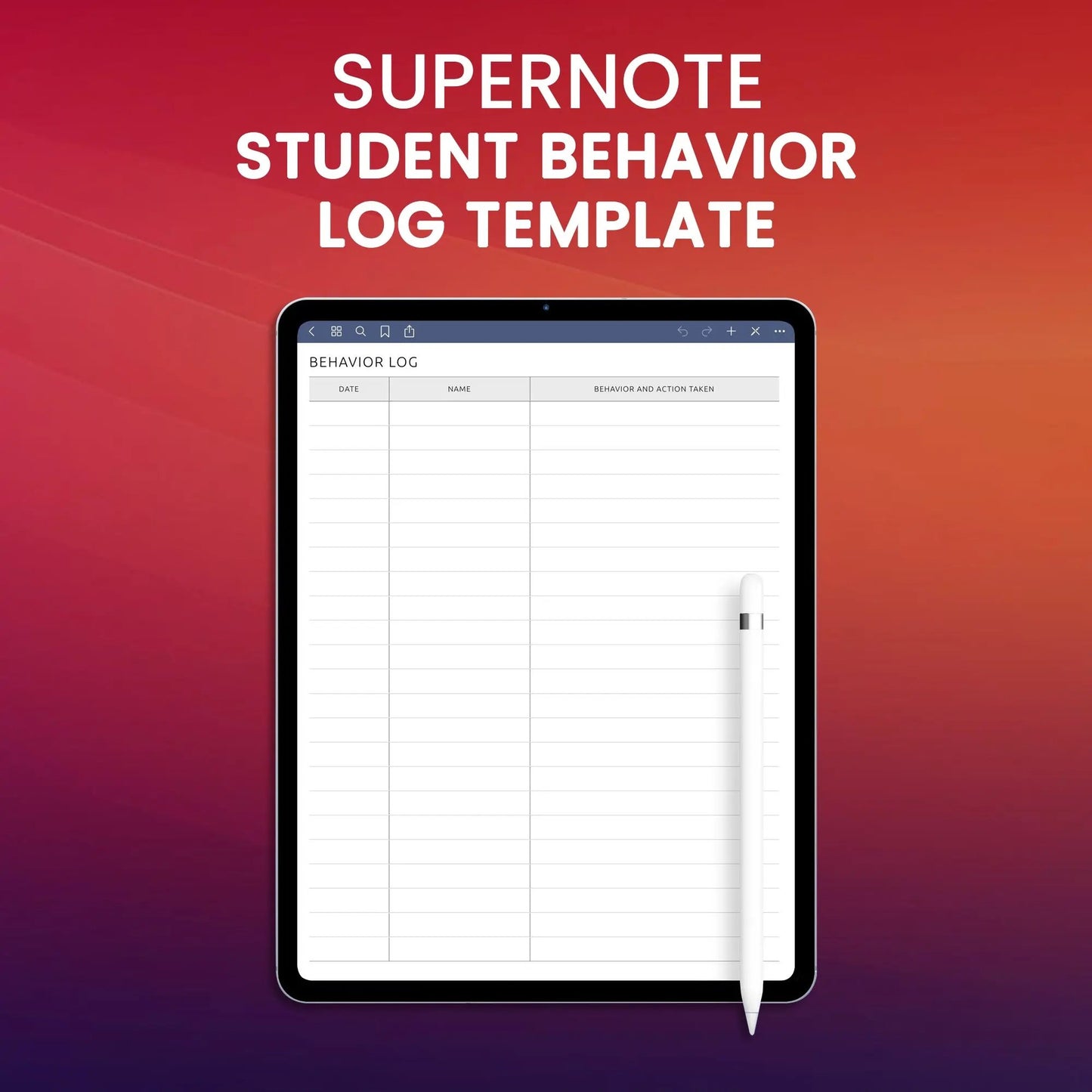 Supernote Student Behavior Log Template Planner Template CreativeRino