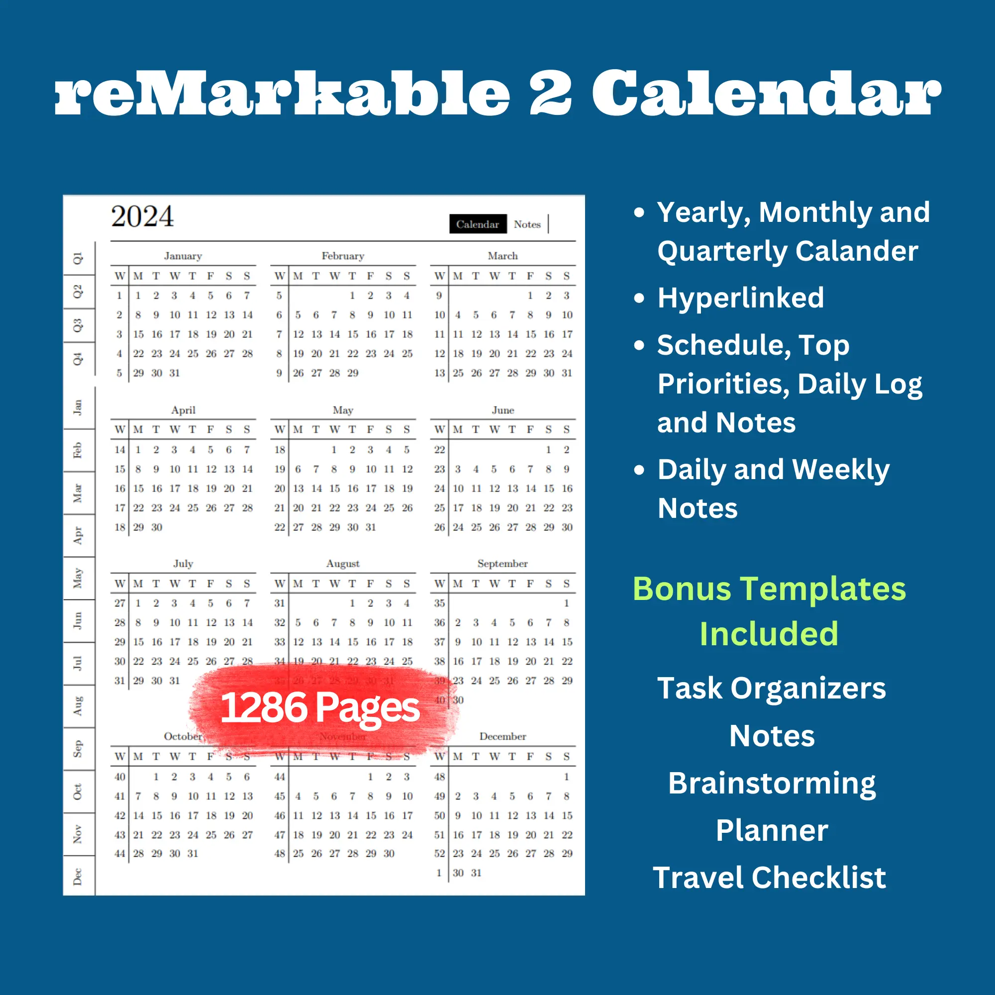 reMarkable 2 Monthly Calendar Planner Template – CreativeRino