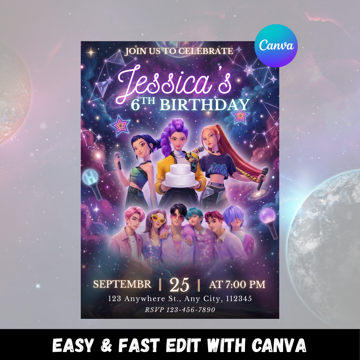 Demon Hunters Kpop Birthday Invite – Printable Custom Invitation CreativeRino