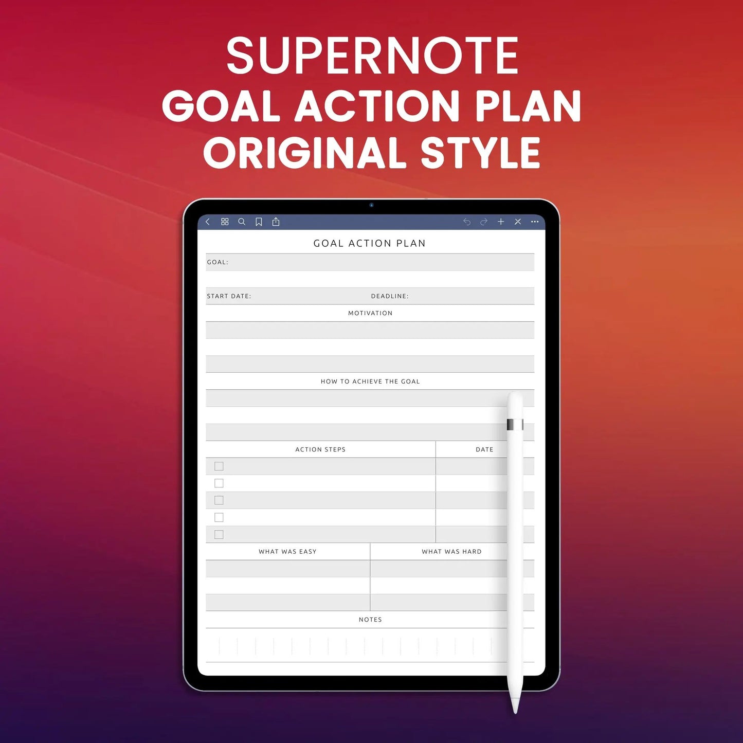 Supernote Goal Action Plan - Original Style Planner Template CreativeRino