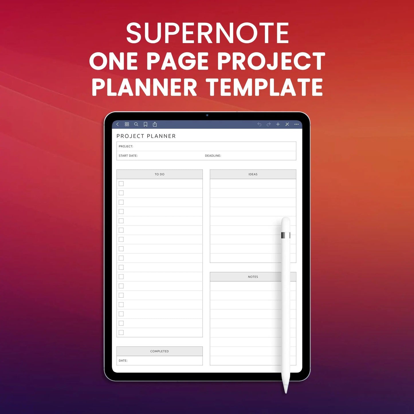 Supernote One Page Project Planner Template CreativeRino