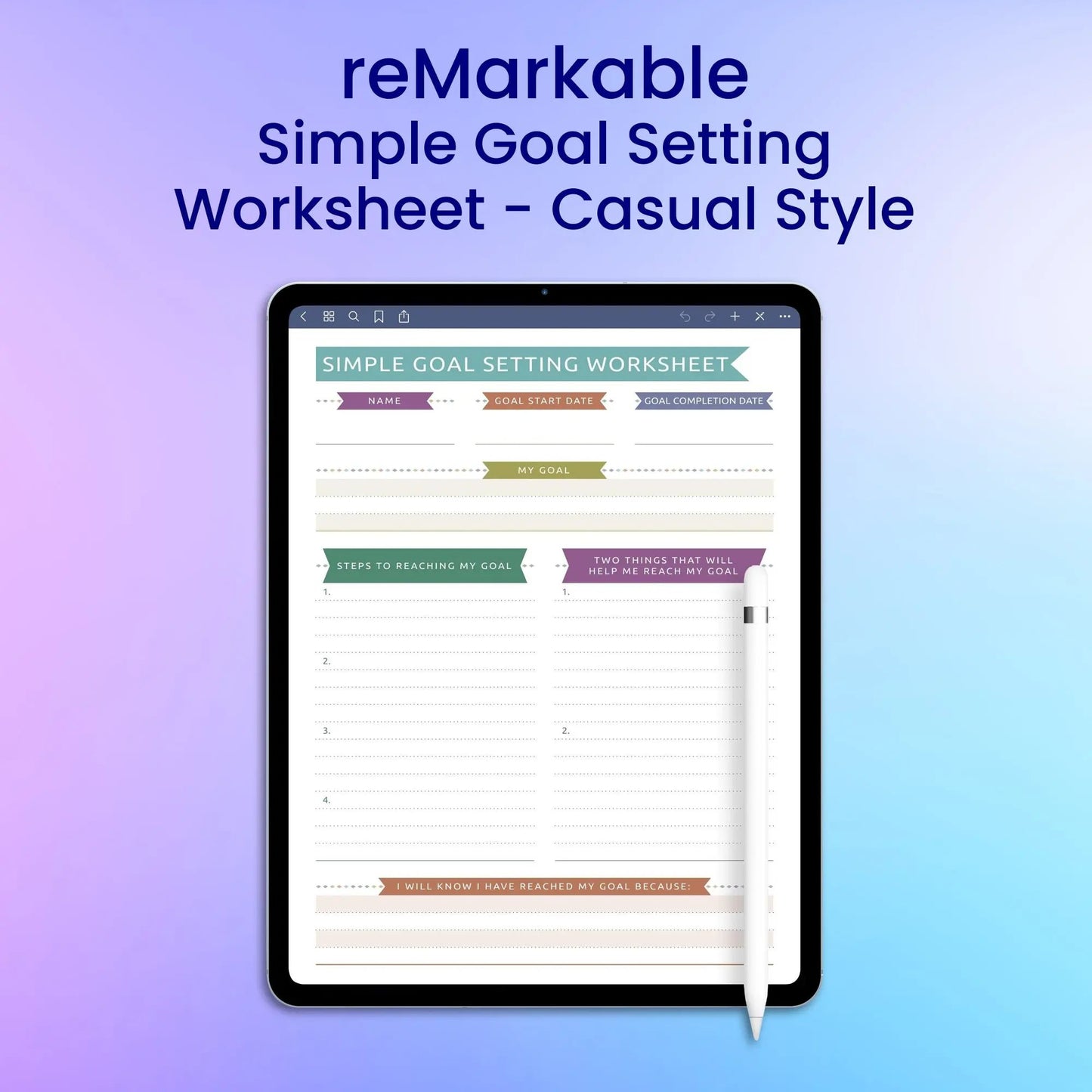 reMarkable 2 Simple Goal Setting Worksheet - Casual Style Planner Template My Store