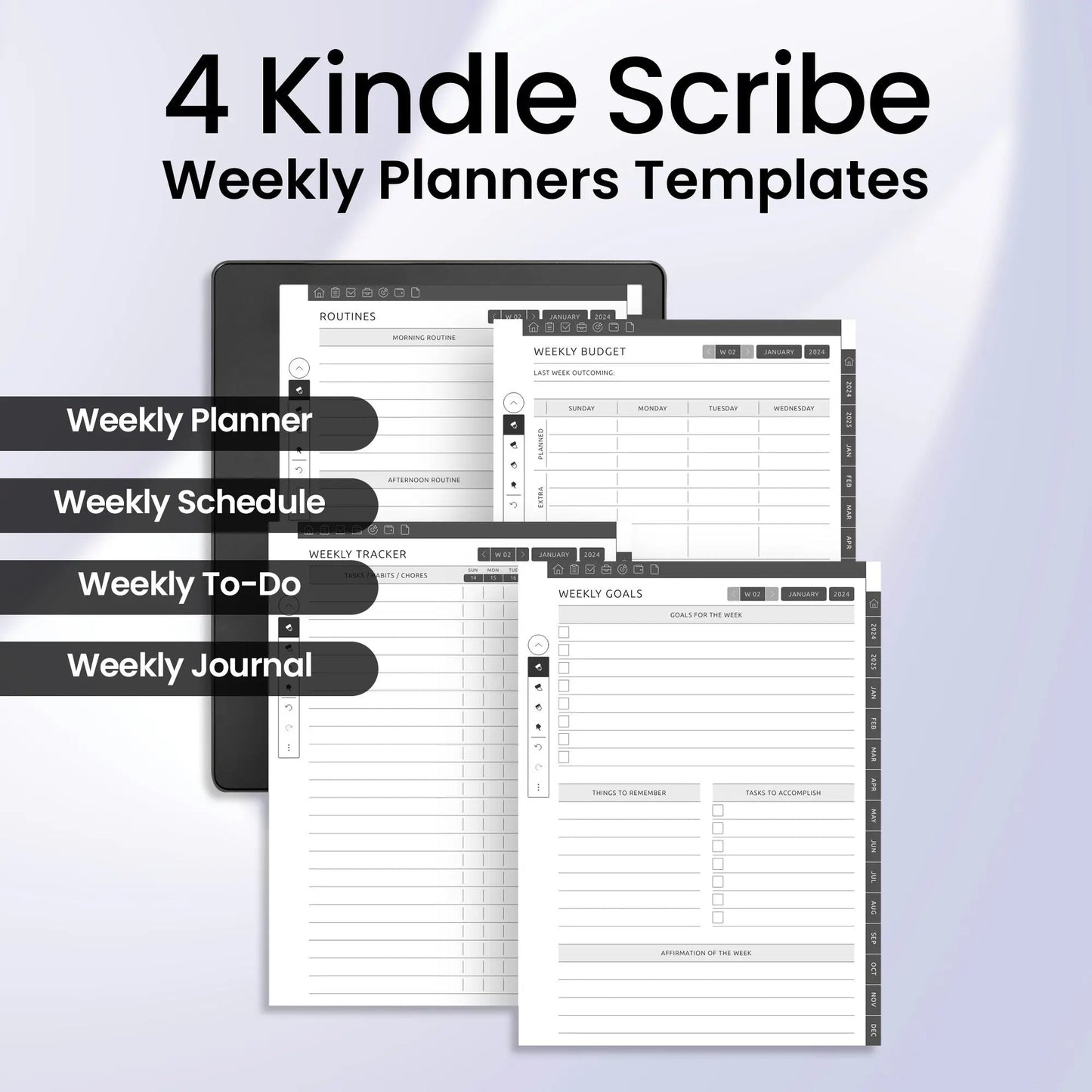 4 Kindle Scribe Weekly Planner Template Bundle CreativeRino