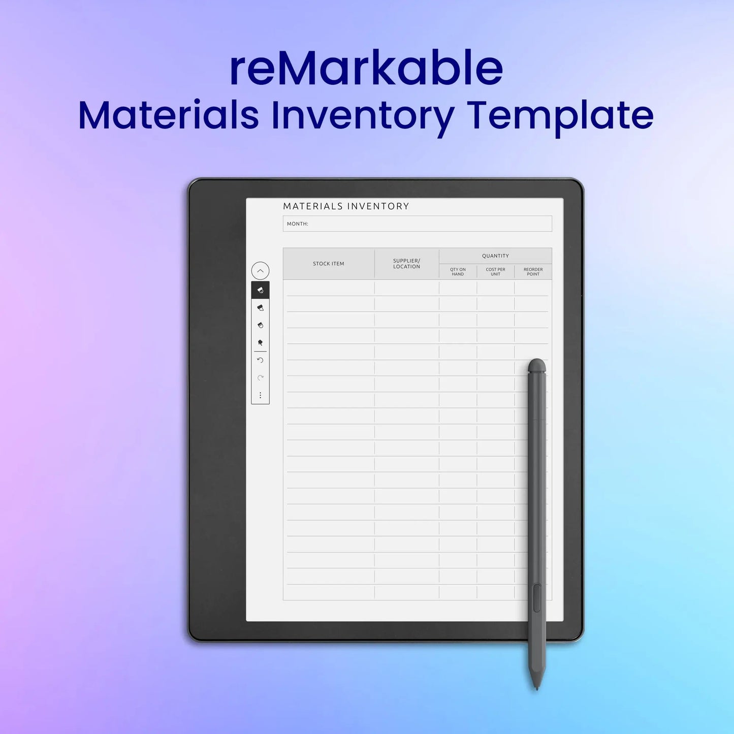 reMarkable 2 Materials Inventory Template Planner Template My Store