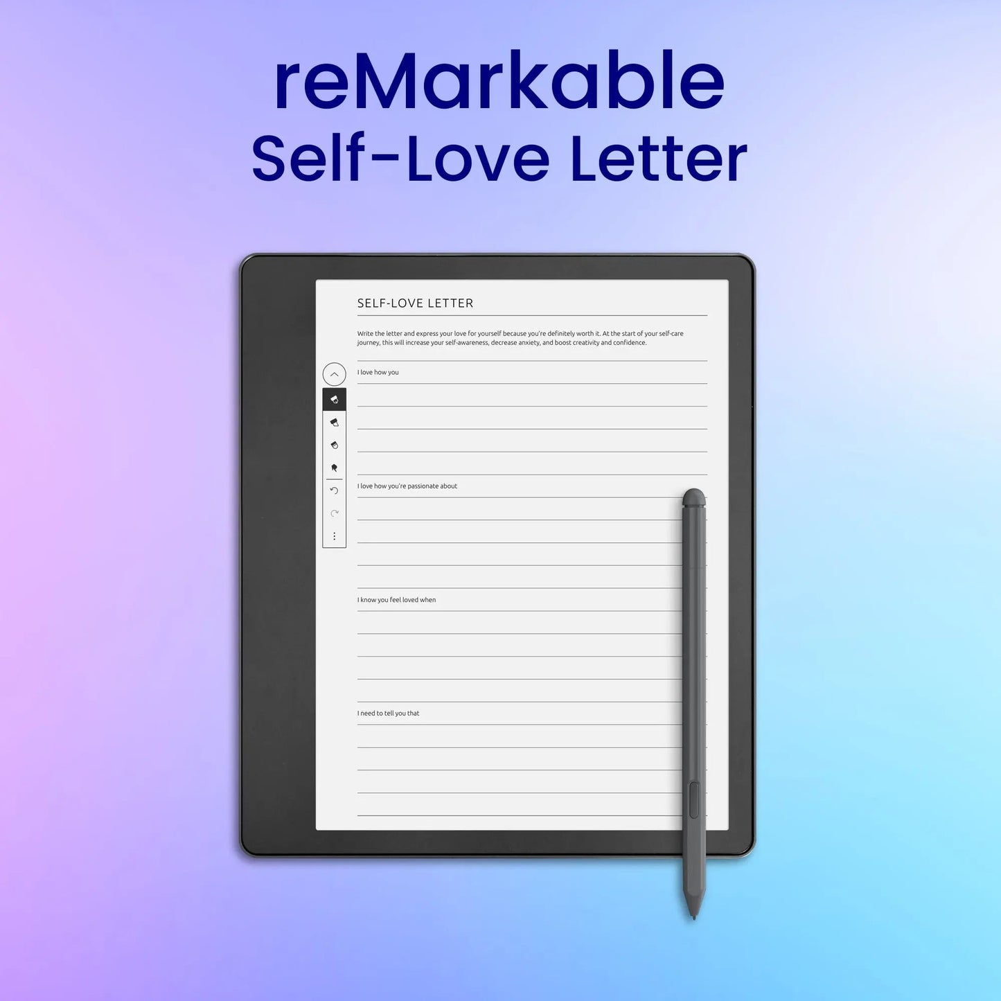 reMarkable 2 Self-Love Letter Planner Template My Store