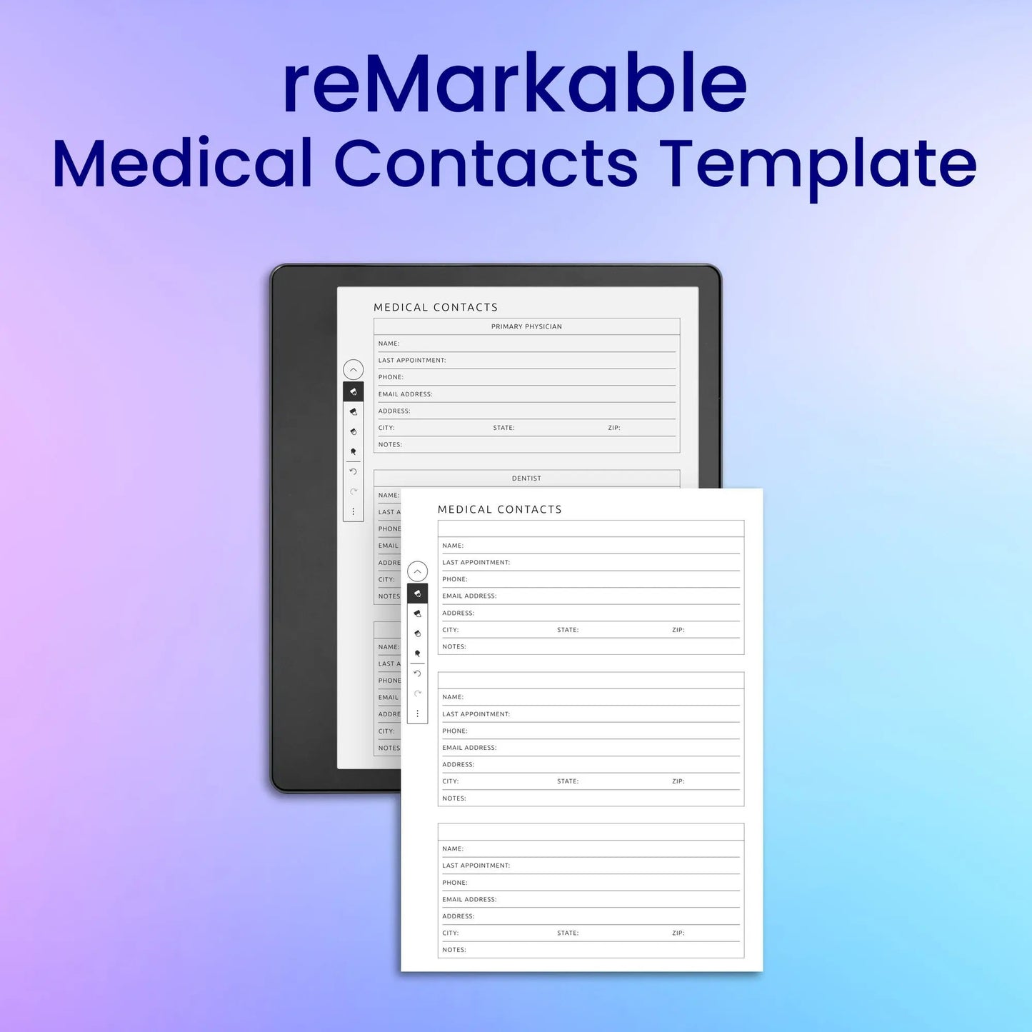 reMarkable 2 Medical Contacts Template Planner Template My Store