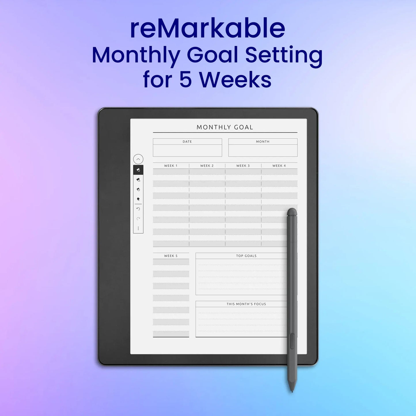 reMarkable 2 Monthly Goal Setting for 5 Weeks Planner Template My Store