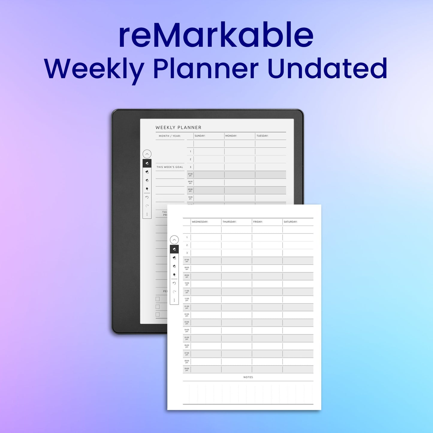 reMarkable 2 Weekly Planner Undated Planner Template My Store