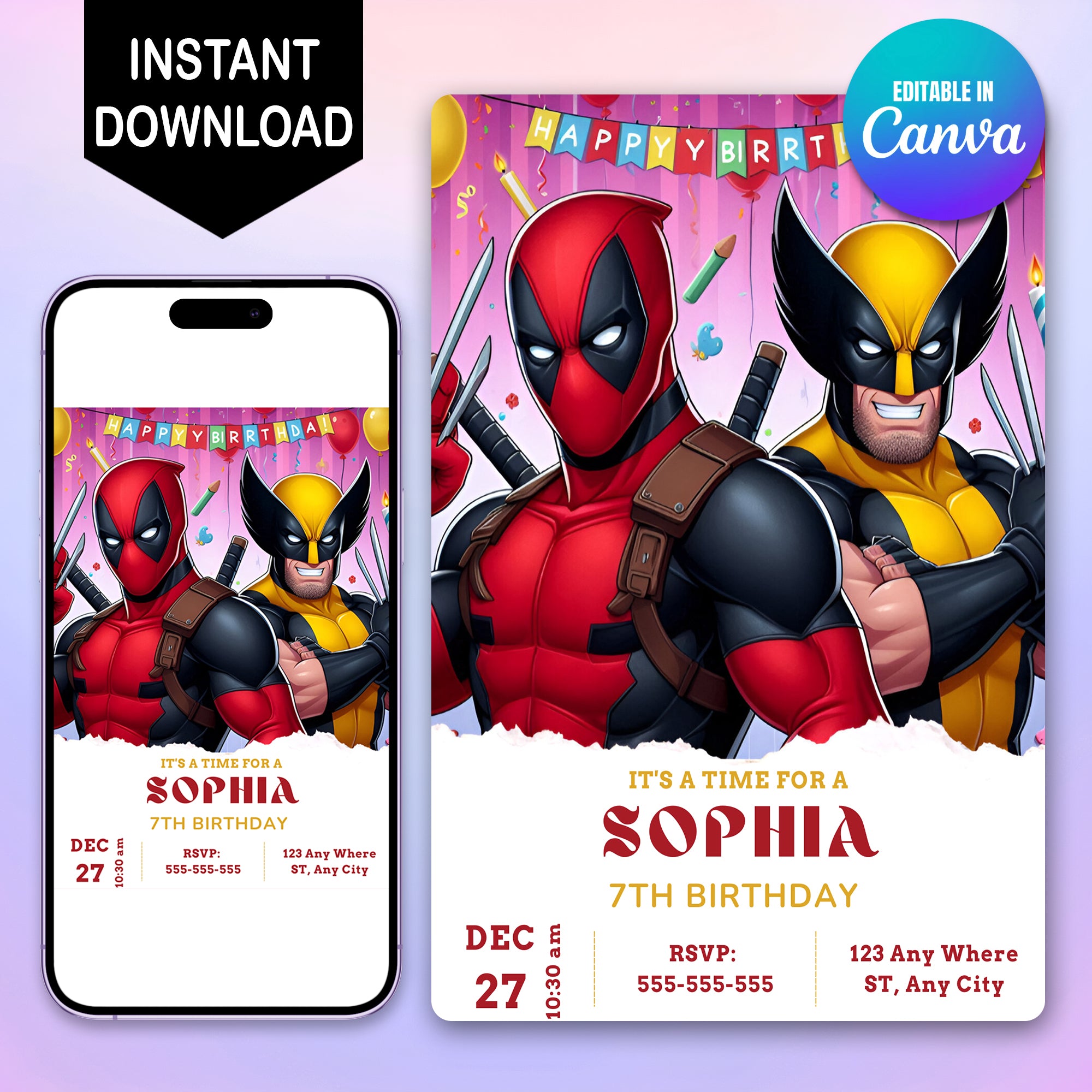 Deadpool & Wolverine Birthday Invitation Template – CreativeRino