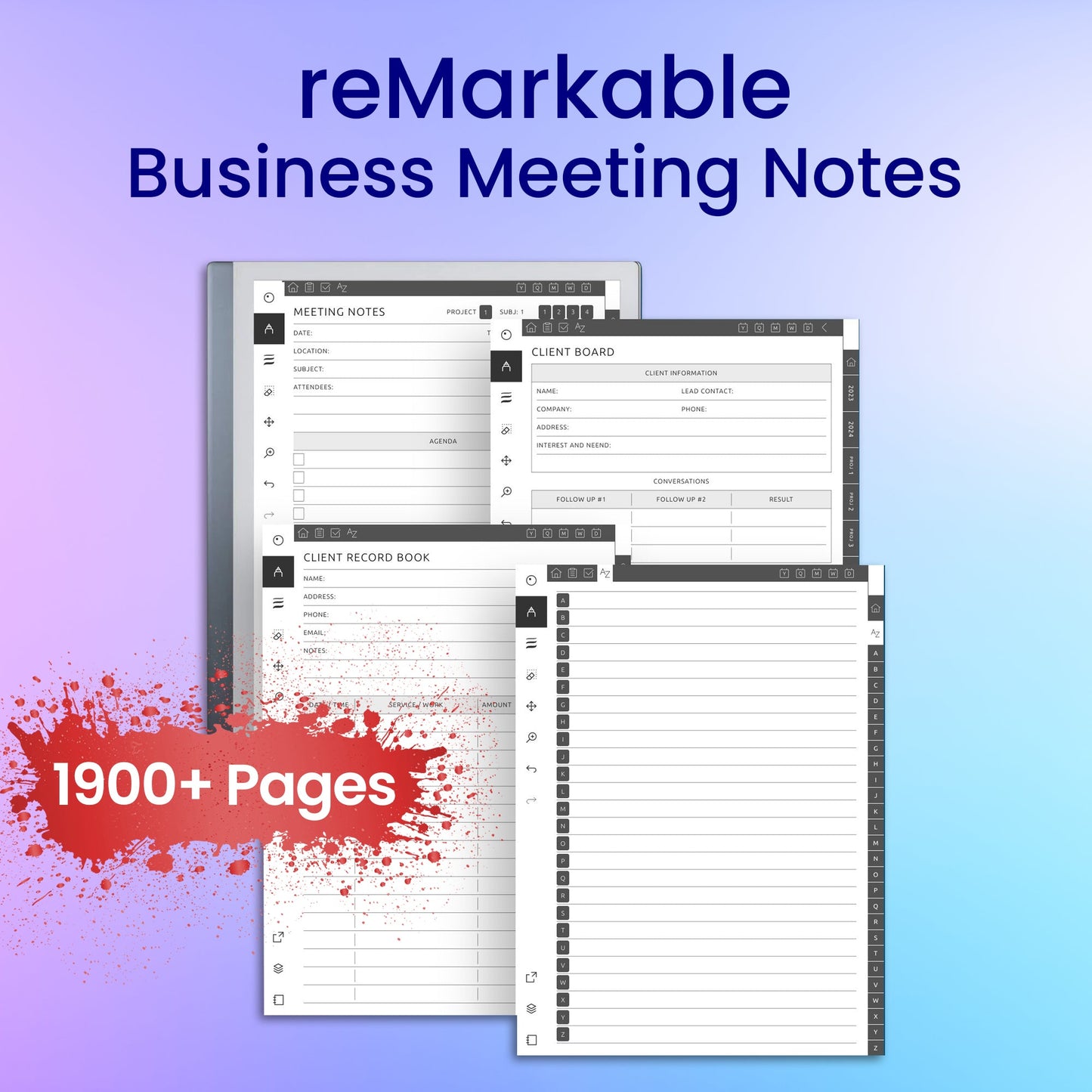 reMarkable 2 Business Meeting Notes Planner Template My Store