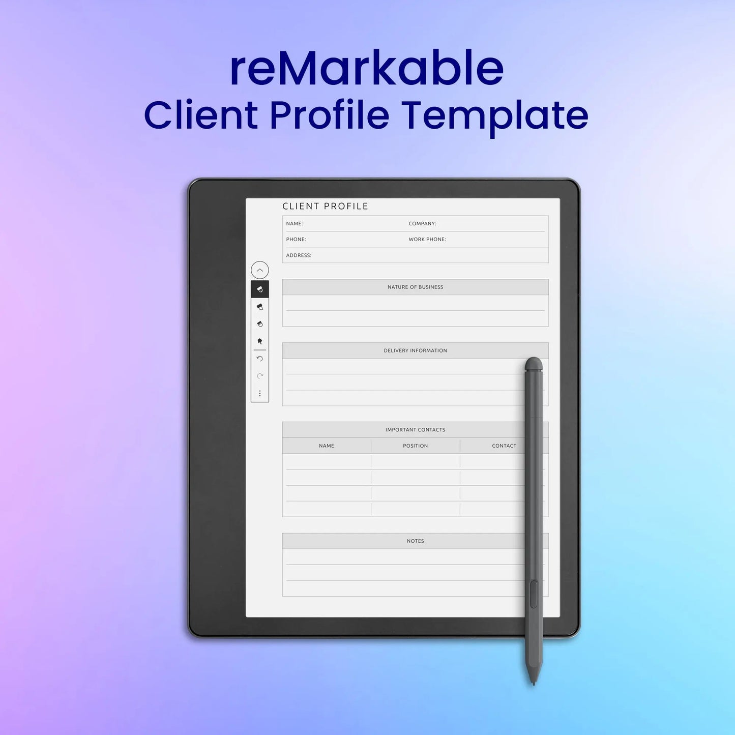 reMarkable 2 Client Profile Template Planner Template My Store