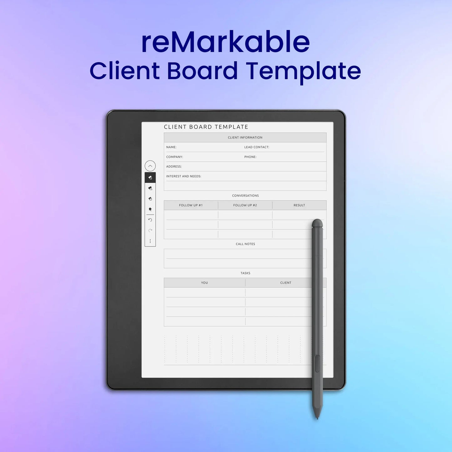 reMarkable 2 Client Board Template Planner Template My Store