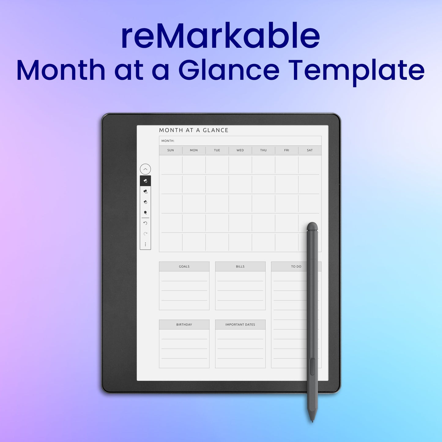 reMarkable 2 Month at a Glance Planner Template My Store