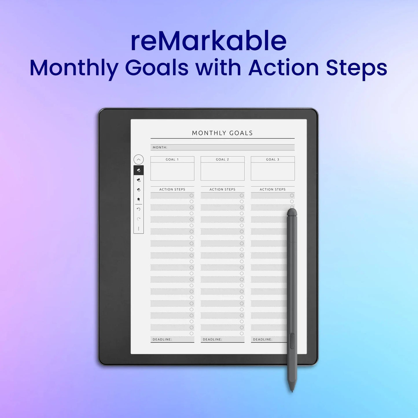 reMarkable 2 Monthly Goals with Action Steps Planner Template My Store