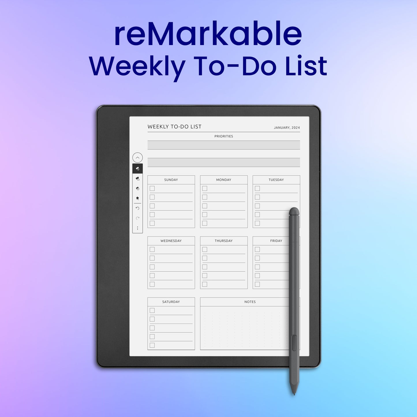 reMarkable 2 Weekly To-Do List Planner Template My Store