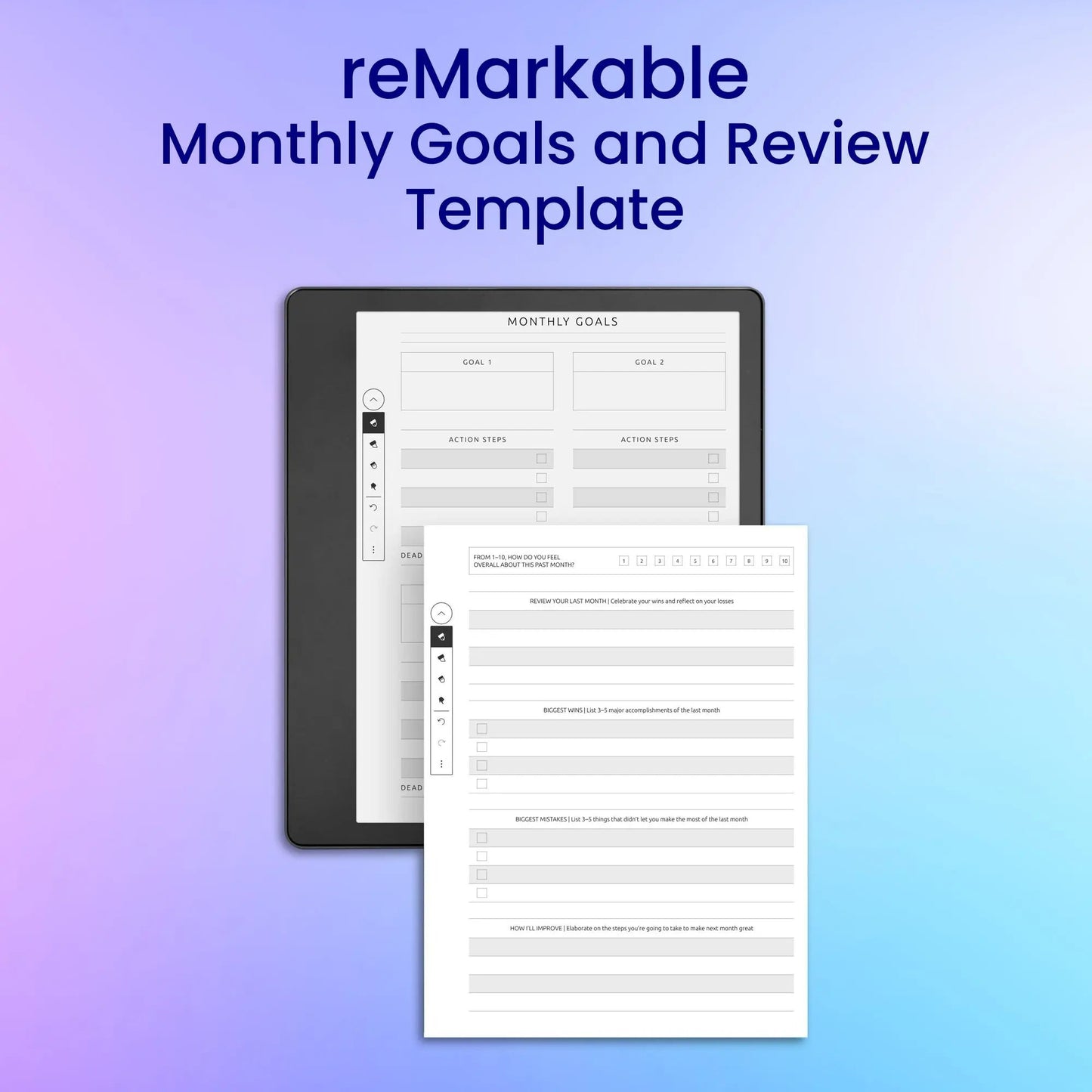 reMarkable 2 Monthly Goals and Review Template Planner Template My Store