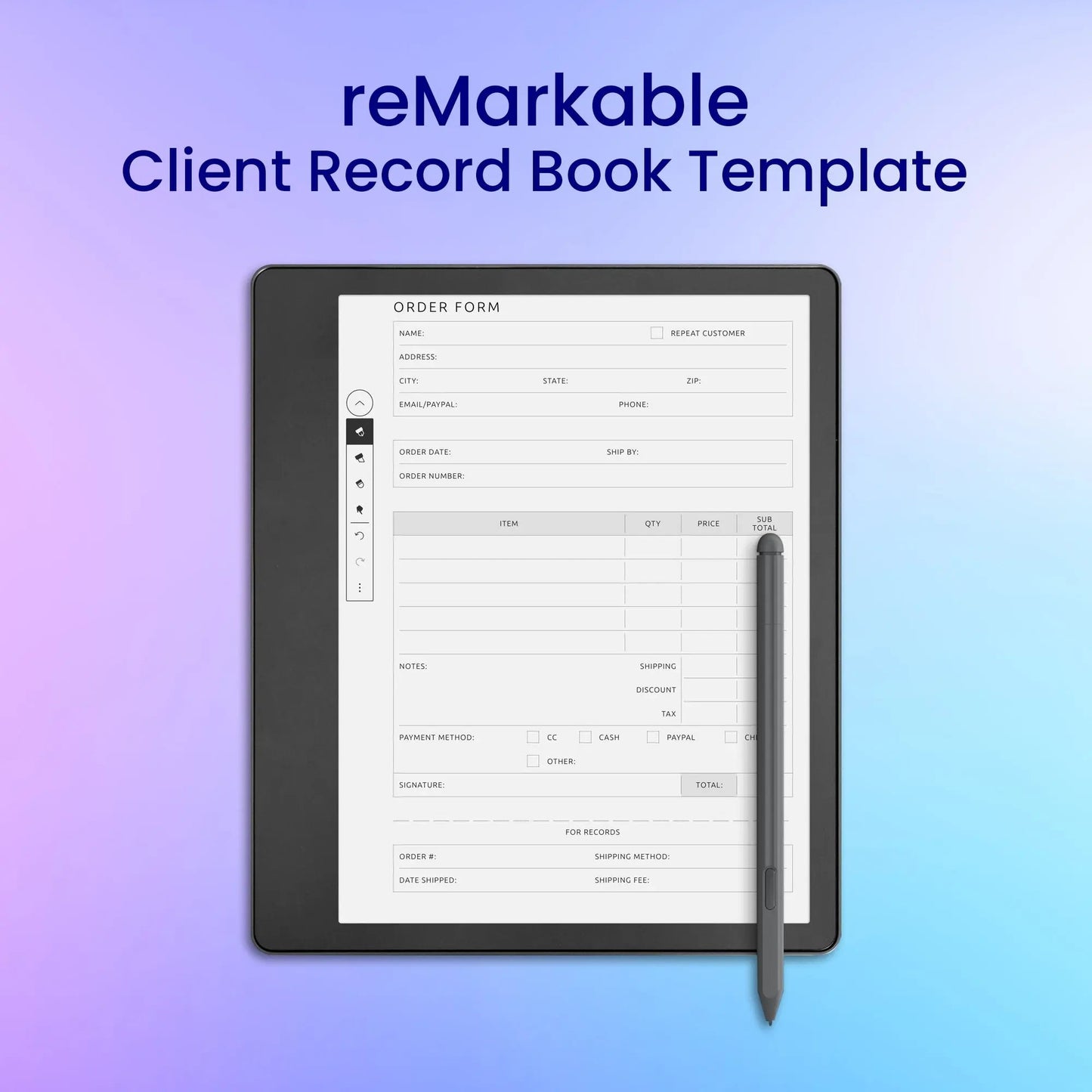 reMarkable 2 Order Form Template Planner Template My Store