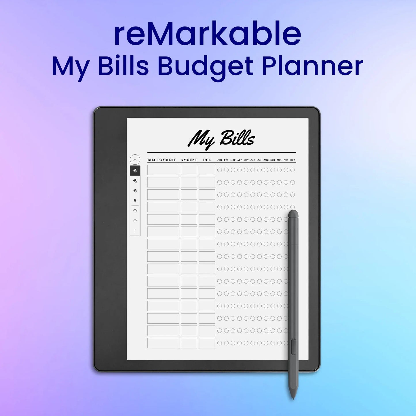reMarkable 2 My Bills Budget Planner Template My Store