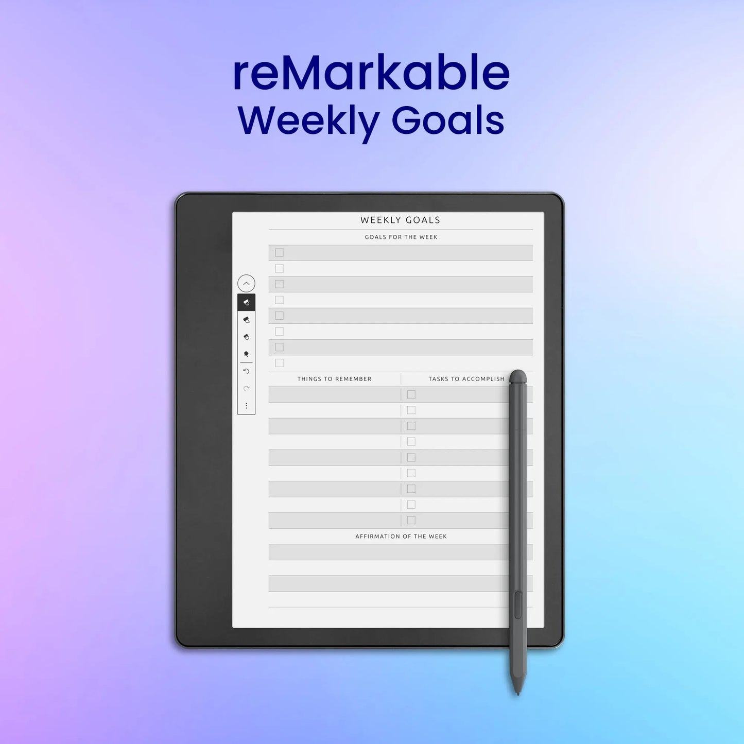reMarkable 2 Weekly Goals Planner Template My Store