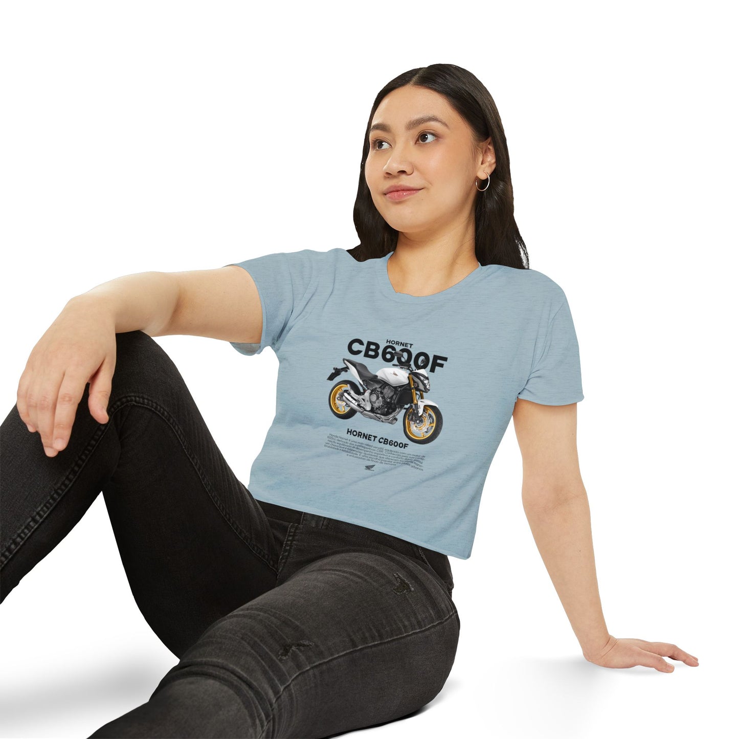 Honda CB600F Women Crop Top with Motorcycle Design - Perfect T-shirt for Bikers and Festival Goers - CreativeRino