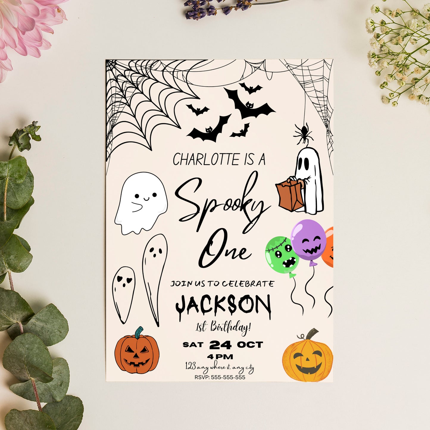 Spooky One Halloween Birthday Party Invitation Template - CreativeRino