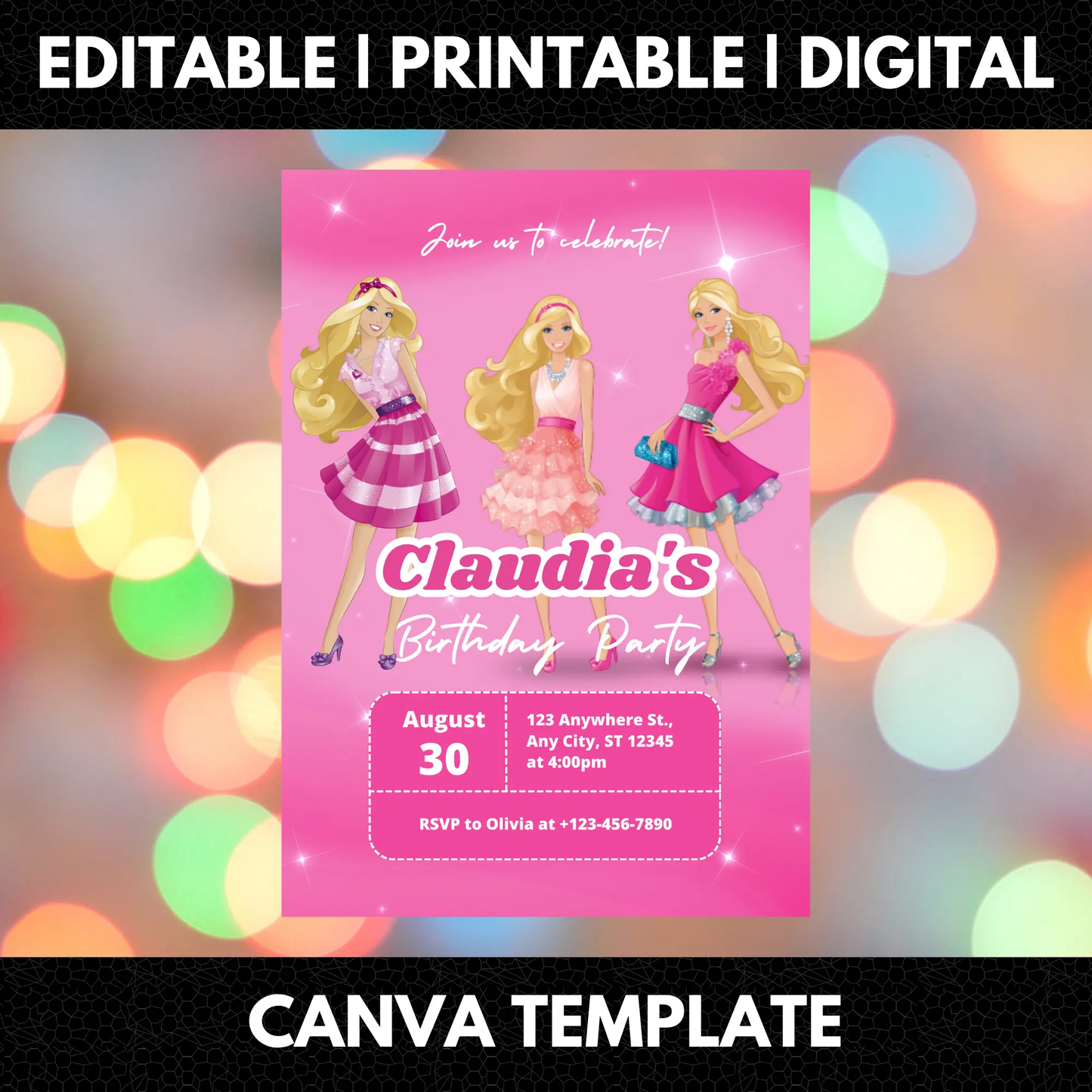 Barbie Doll Birthday Invitation Template - CreativeRino