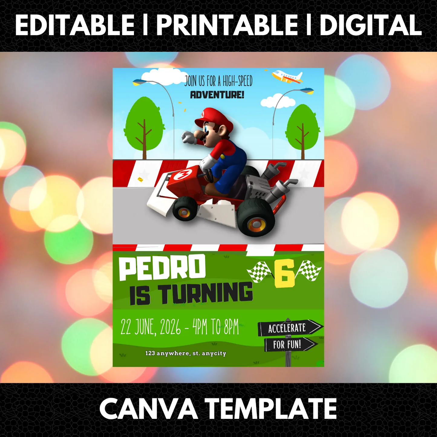 Super Mario Kart Birthday Invitation Template - CreativeRino