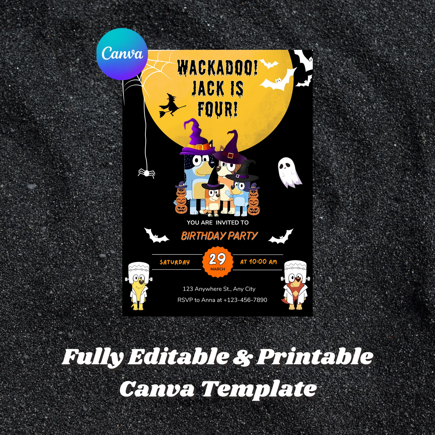 Bluey Halloween Birthday Invitation Template - CreativeRino