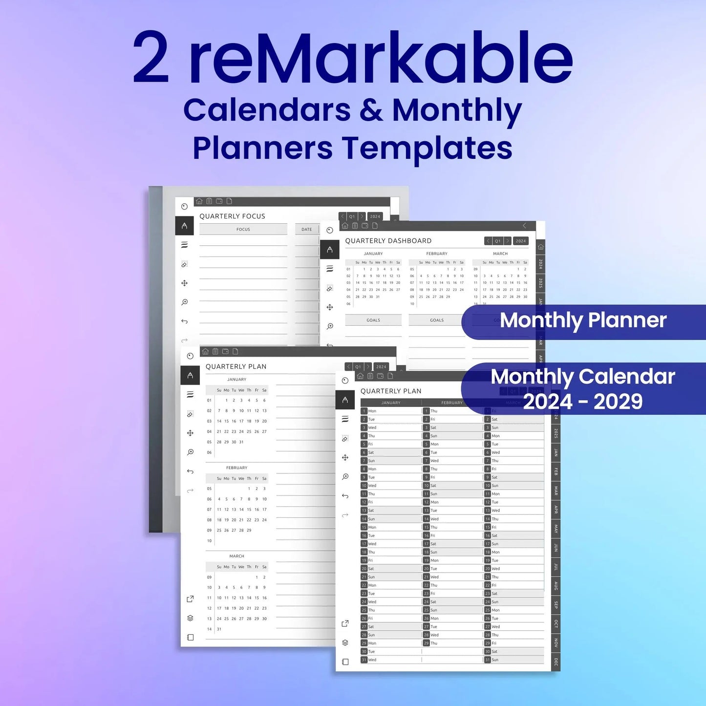2 reMarkable 2 Calendars and Monthly Planners Template Bundle My Store