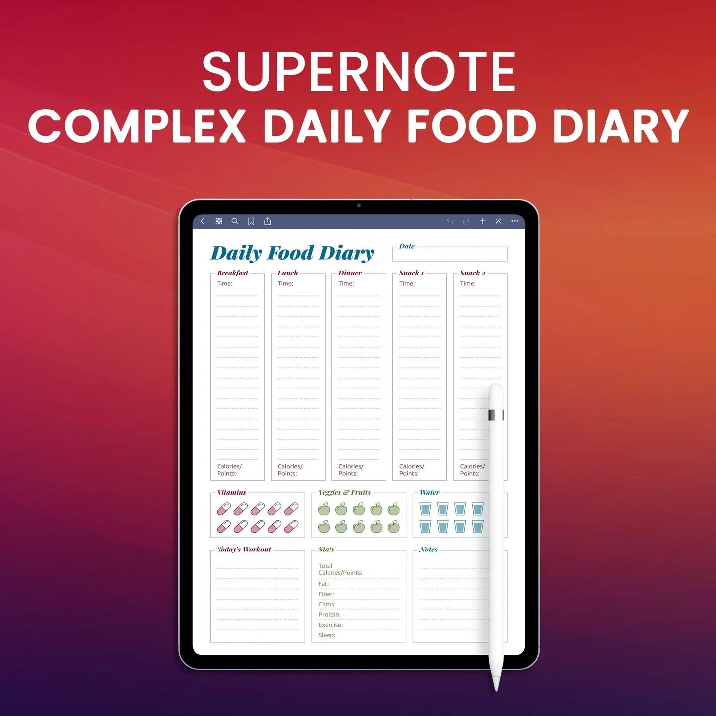 Supernote Complex Daily Food Diary Planner Template CreativeRino