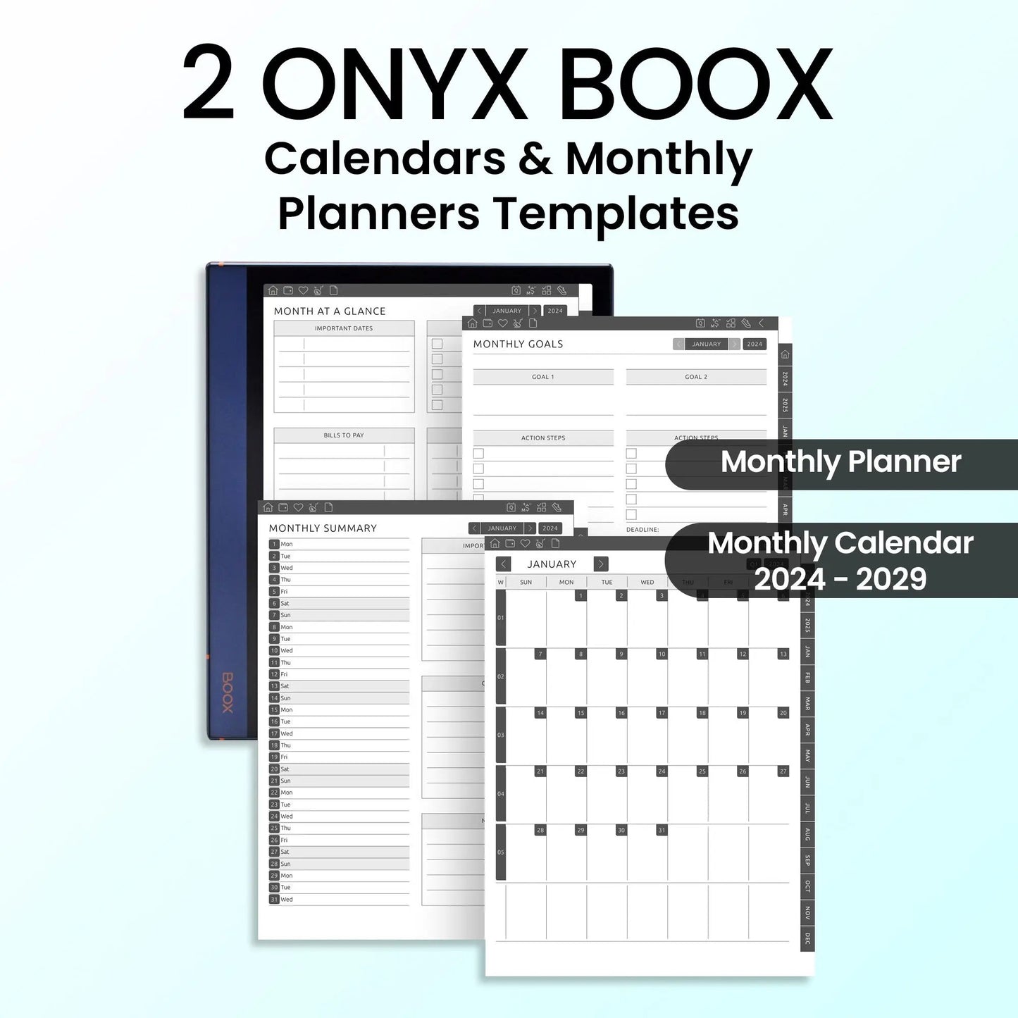 2 Onyx Boox Monthly Planners Template Bundle CreativeRino