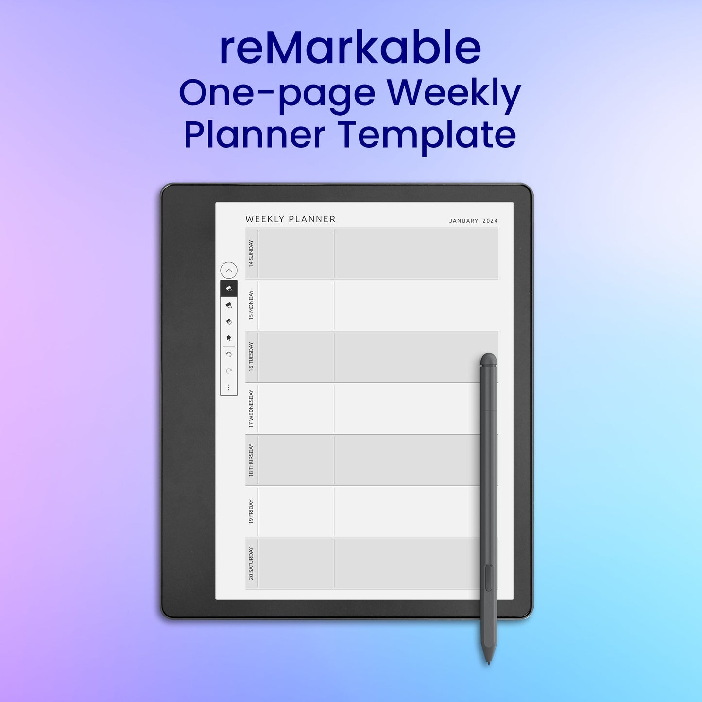 reMarkable 2 One page Weekly Planner Template My Store