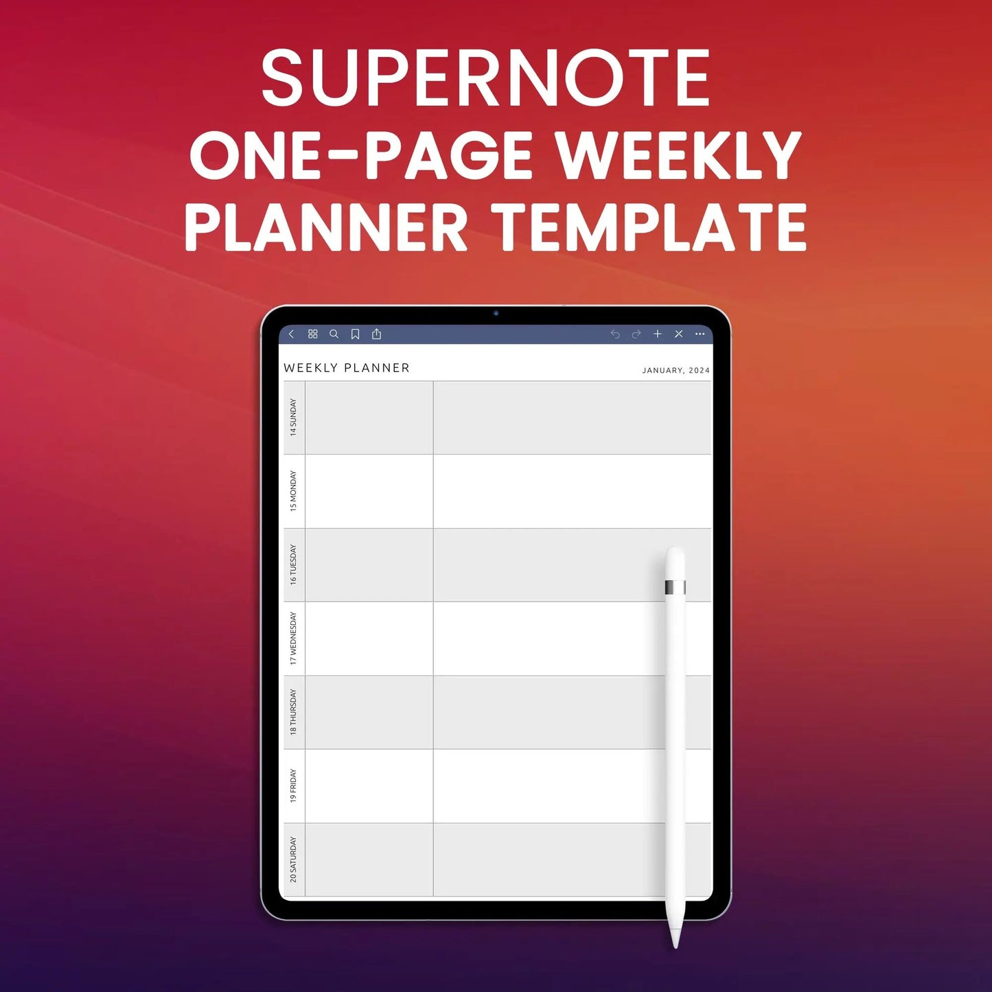 Supernote One-page Weekly Planner Template CreativeRino